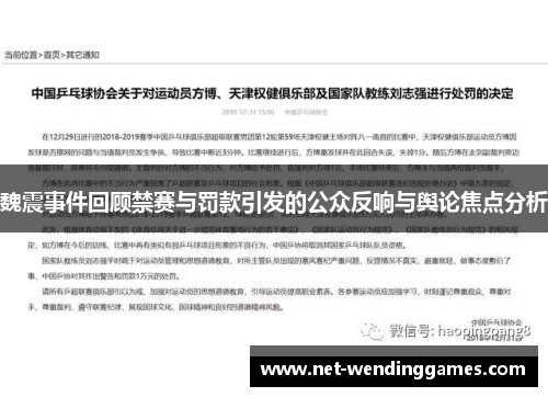 魏震事件回顾禁赛与罚款引发的公众反响与舆论焦点分析